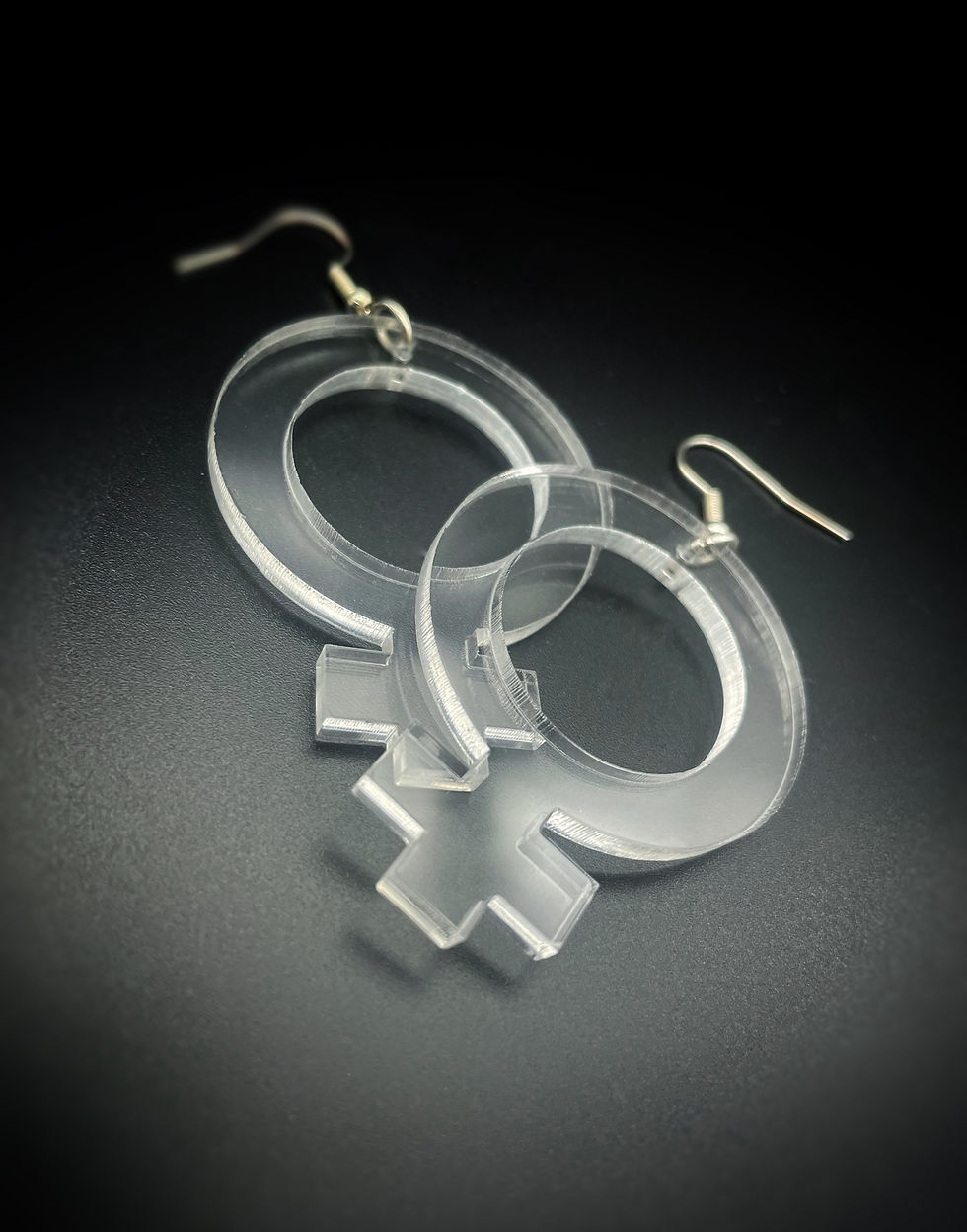 Miniatyrbild: Örhängen med transparenta kvinnosymboler och silverfärgade krokar