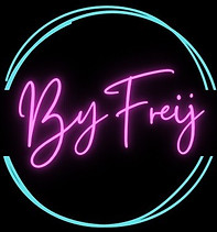 Logotyp för By Freij i rosa och turkos