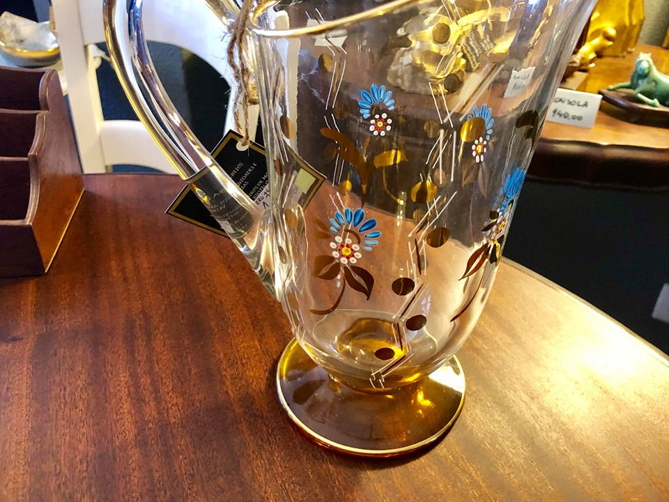 Miniatura: Jarro vintage e seis copos. Pintura manual.