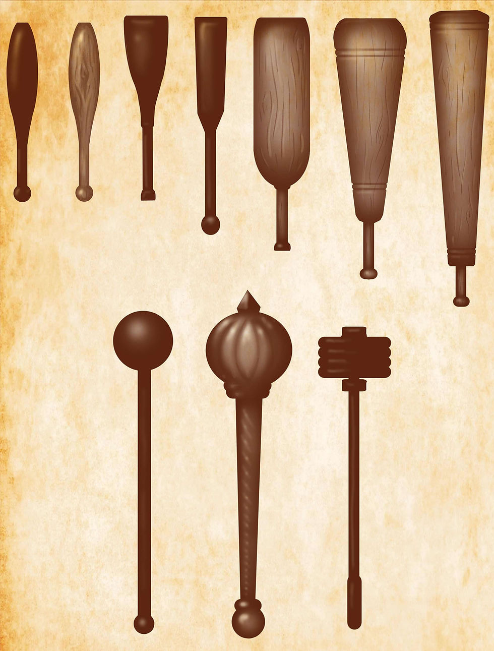 Types of Indian clubs, heavy clubs and maces