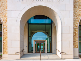 TCU School of Medicine cast stone arched entrance, masonry by MidTex Masonry