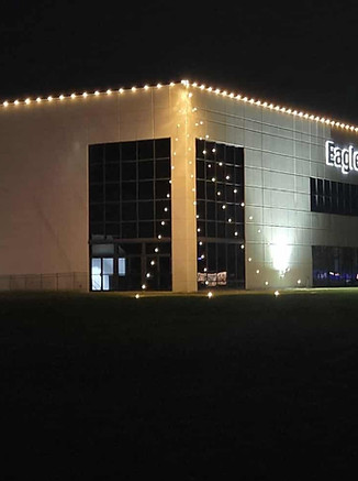 Commercial Christmas light installation at Eagle Church