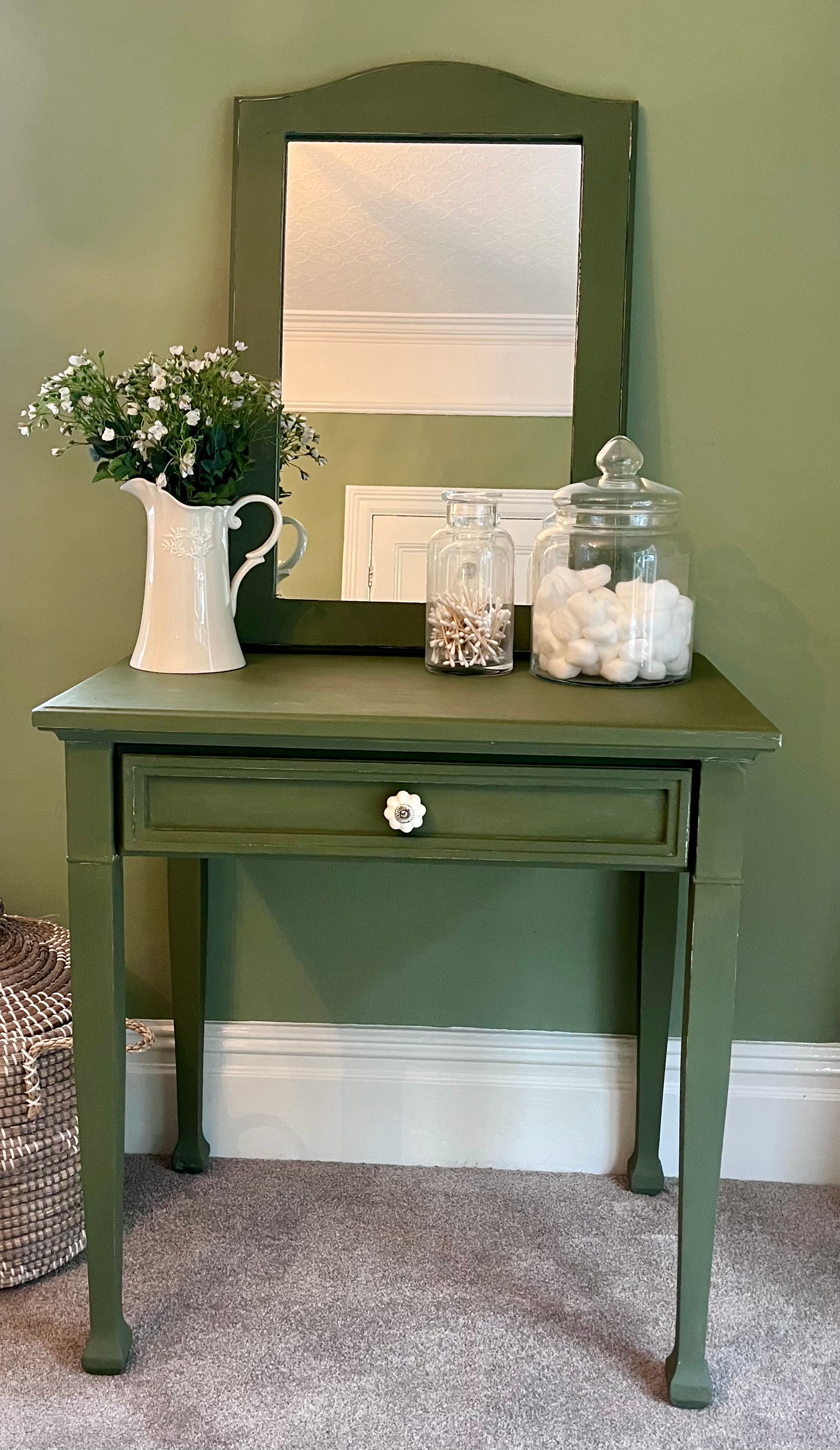 Mid 20th Century Antique Wash Stand and Pine Distressed Mirror.