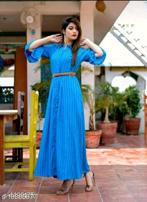 Thumbnail: Catalog Name:*☀️Women Crepe A-line Striped Mustard Kurti*
Fabric: Crepe
Sleeve L