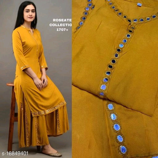 Thumbnail: Catalog Name:*Myra Ensemble Women Kurta Sets*
Kurta Fabric: Rayon
Bottomwear F