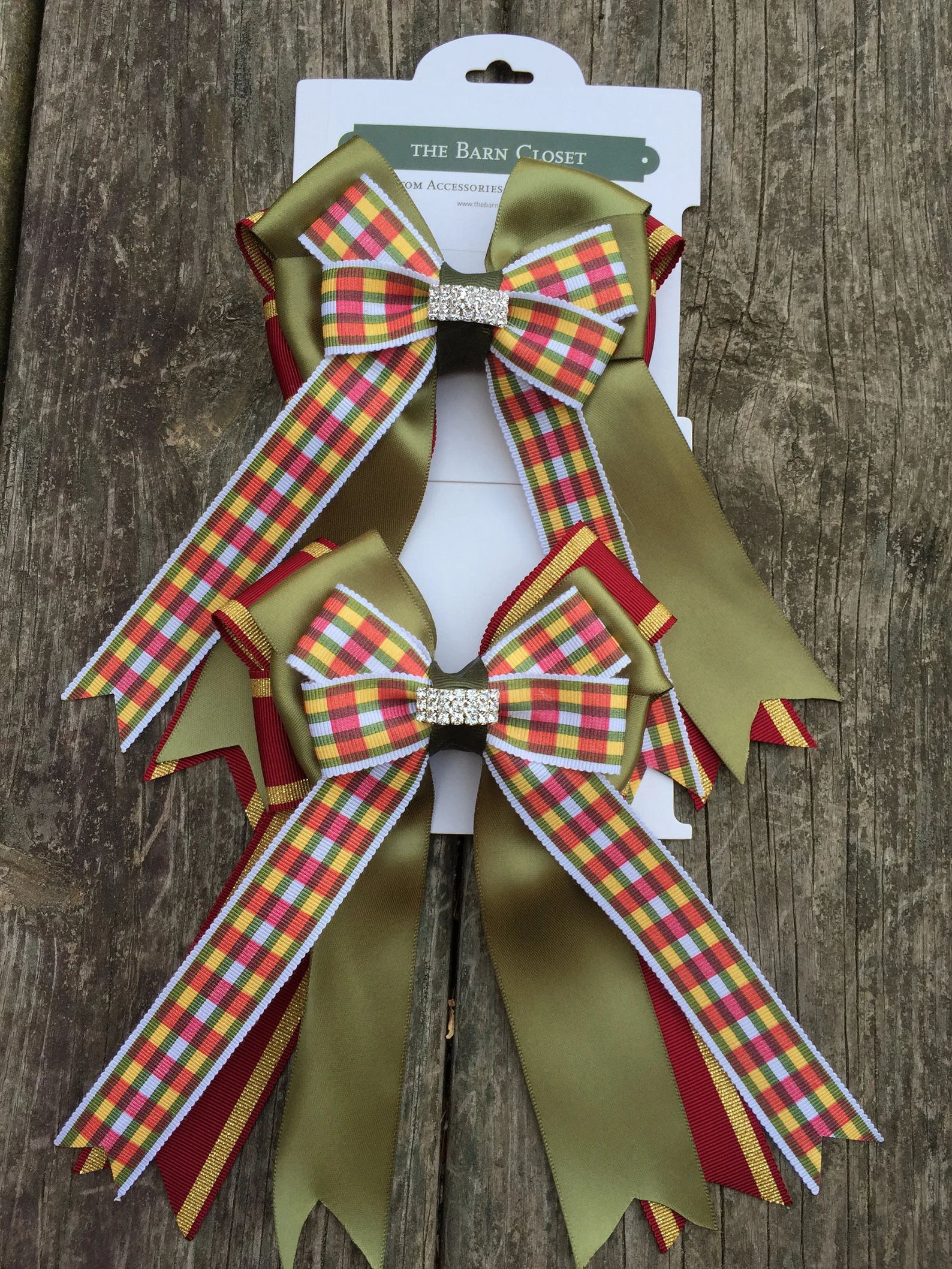 Green Plaid Print with Bling Center