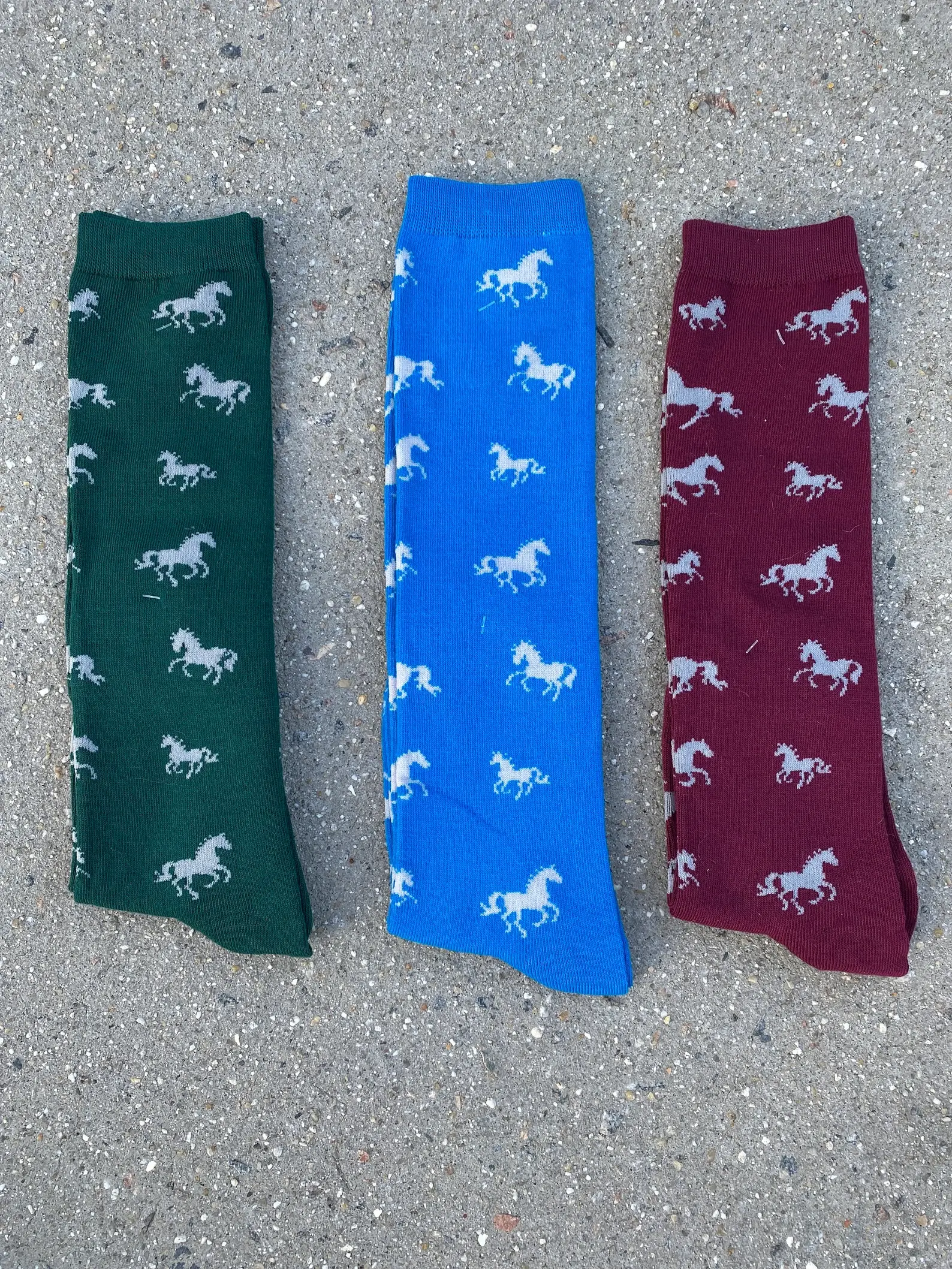 Running Horse Tall Socks - Hunter Green, Royal Blue, Burgundy