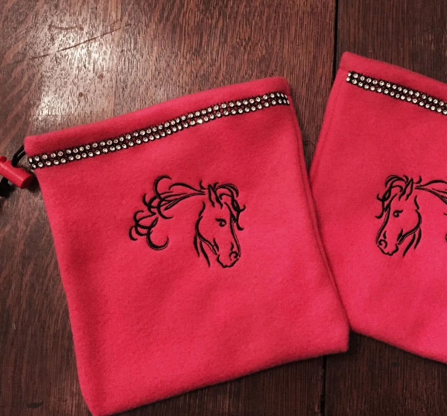 Melon Fleece with Black Horse and Clear Bling