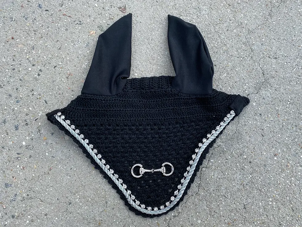 Thumbnail: Crochet Fly Bonnet with Bling Snaffle Bit or Princess Crown
