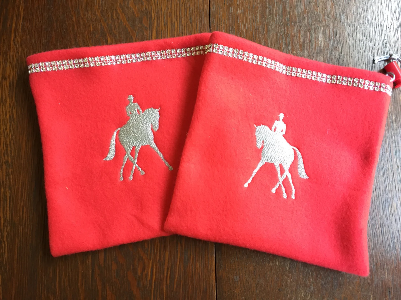 Red Fleece with Silver Dressage and Clear Bling