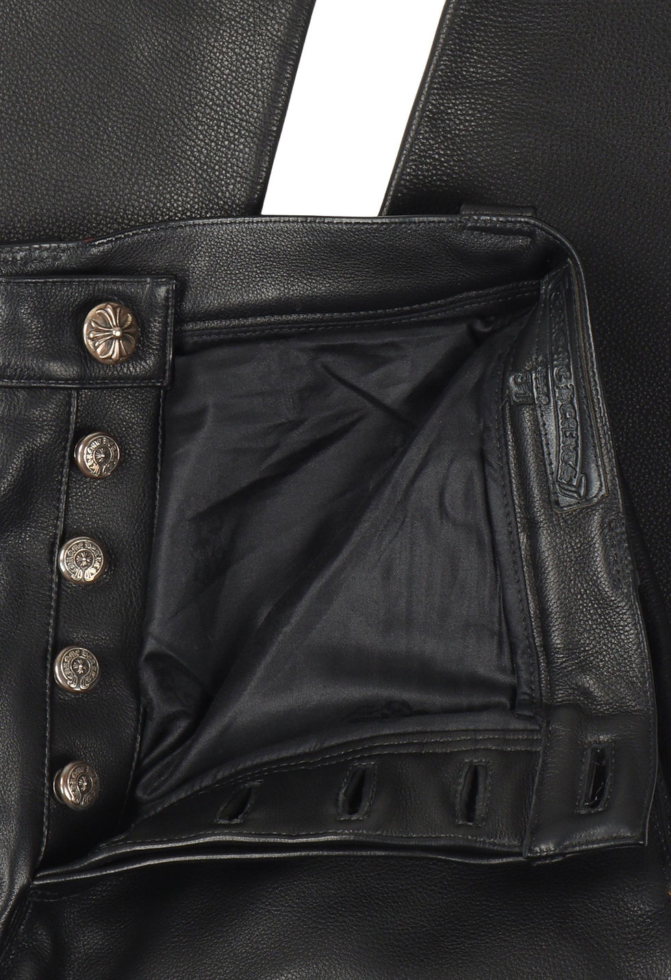Thumbnail: CHROME HEARTS HEAVY LEATHER PANTS WITH ORANGE OUTLINE