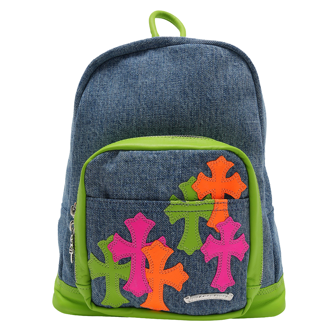 CHROME HEARTS BLUE DENIM LEATHER BACKPACK