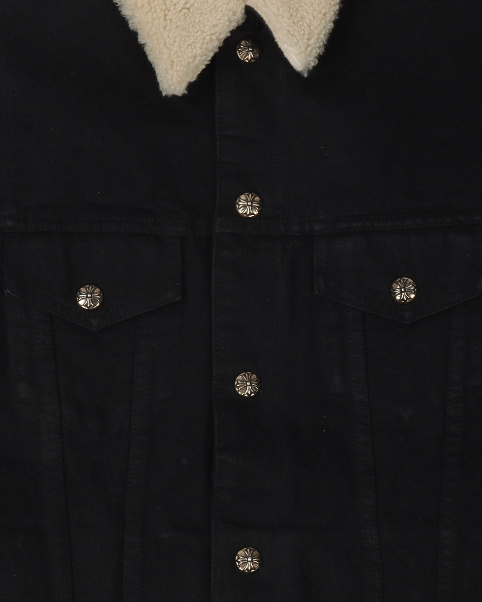 Thumbnail: CHROME HEARTS BLACK DENIM JACKET WITH FUR INSIDE