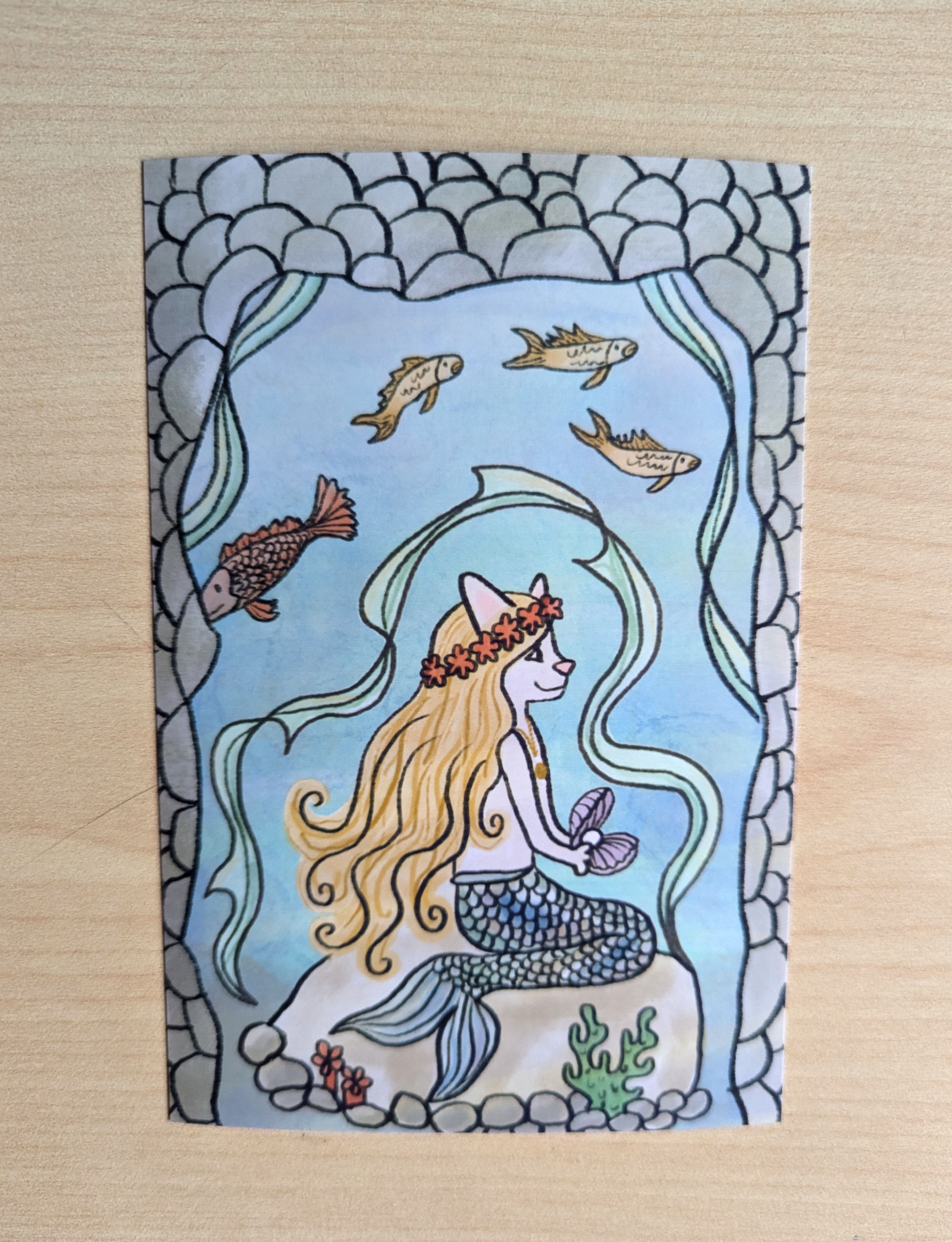 Magical Mermaid Cat (Mercat) Underwater Art Print