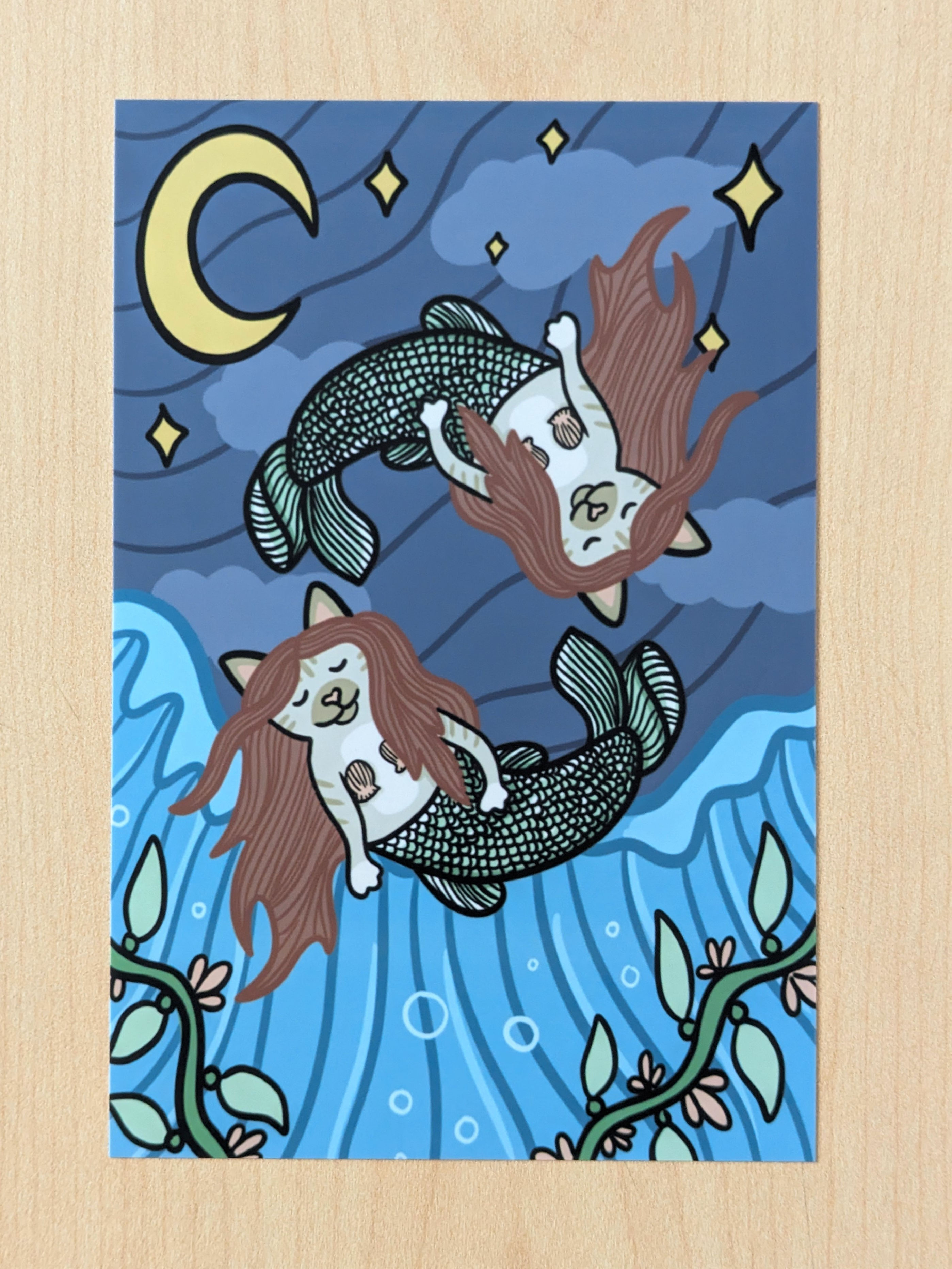 Mermaid Cats Tarot Style Pisces Mercat Art Print