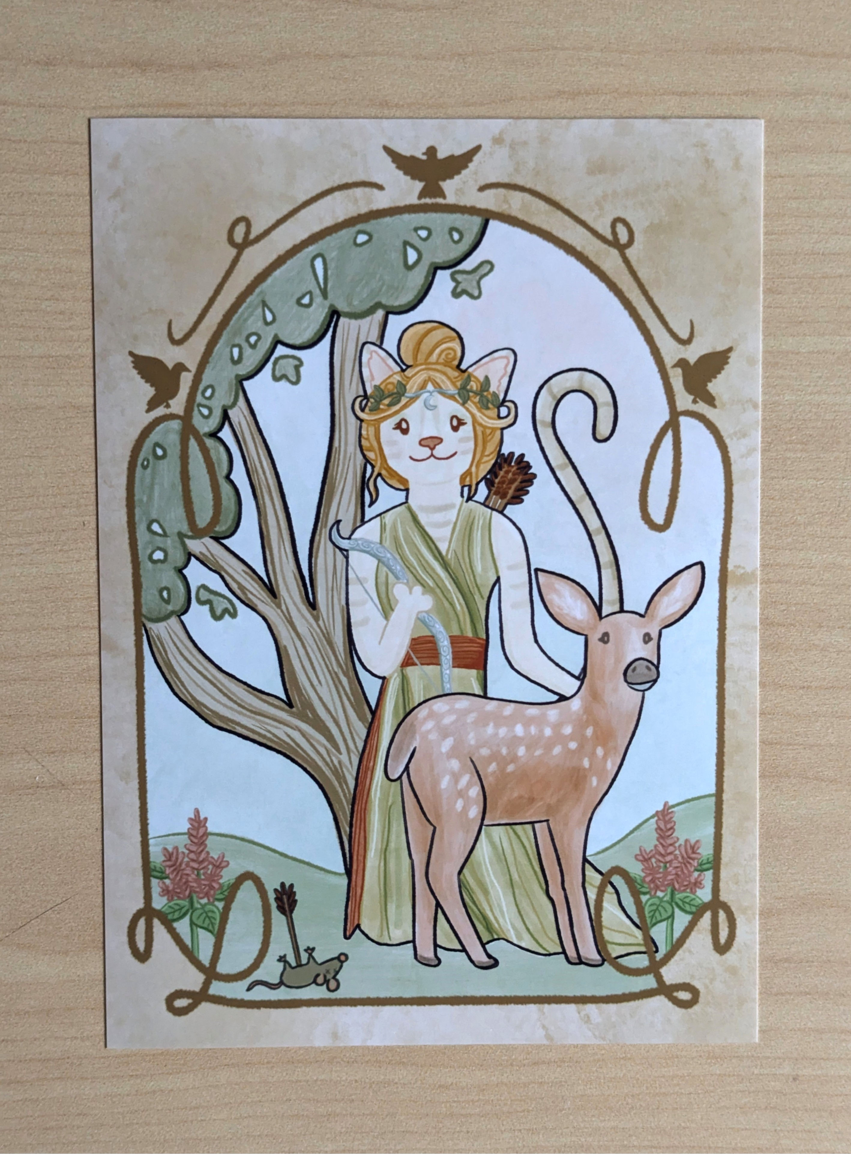 Art Nouveau Artemis Cat Goddess Art Print