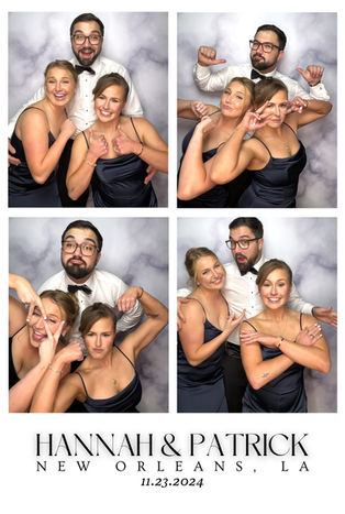 Wedding guests posing playfully in a selfie glam booth photo strip during a wedding celebration.
