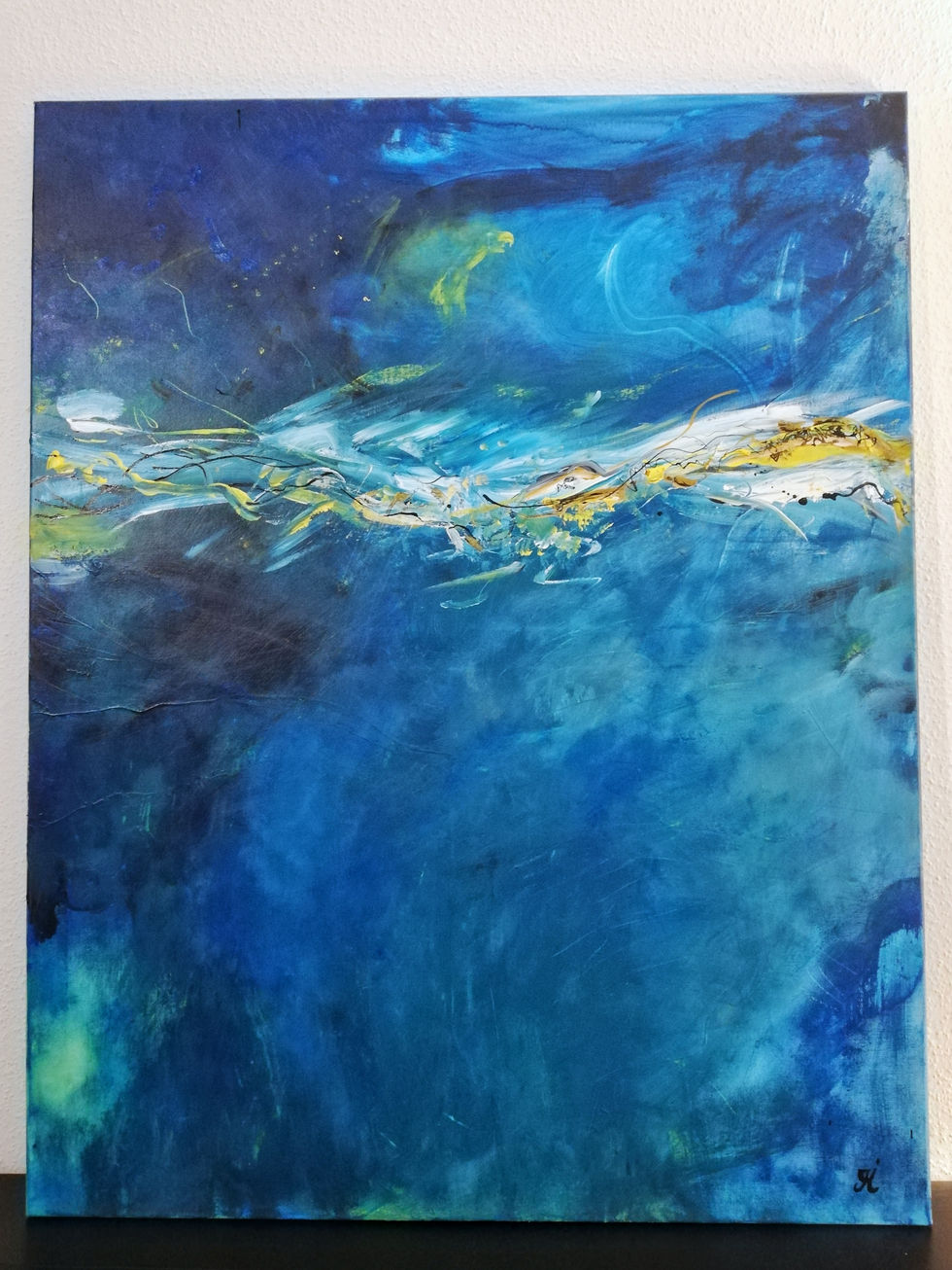 Toile bleue et jaune, bleu profond.