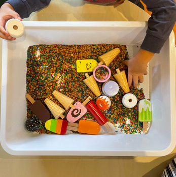 rainbow rice and pretend play icecream