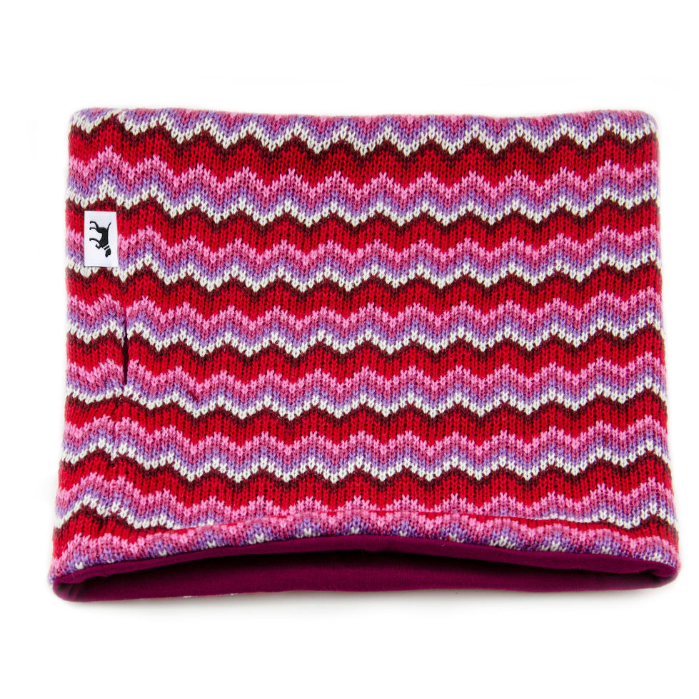 Loopschal für Hunde von Duftmarke mit Wolle und buntem Muster in rot und warm für den Winter