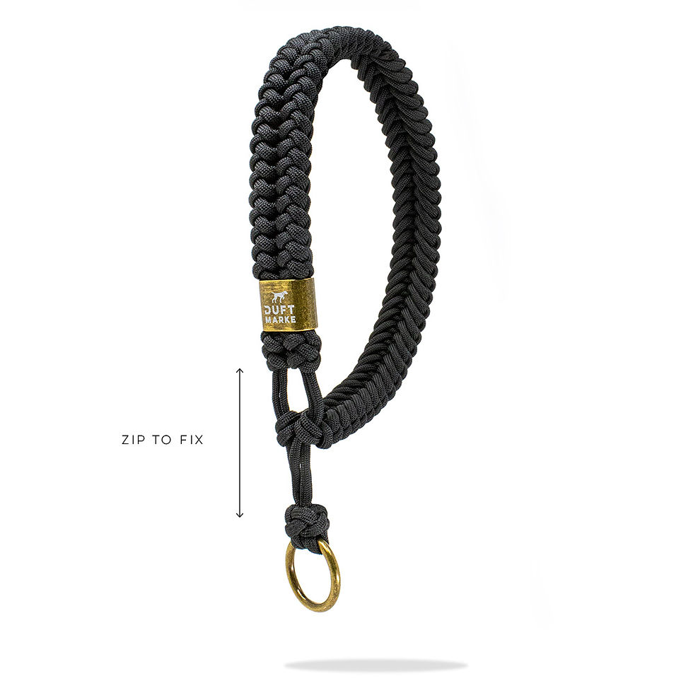 Miniaturbild: Hundehalsband von Duftamrke aus Paracord schwarz mit Messing Applikationen
