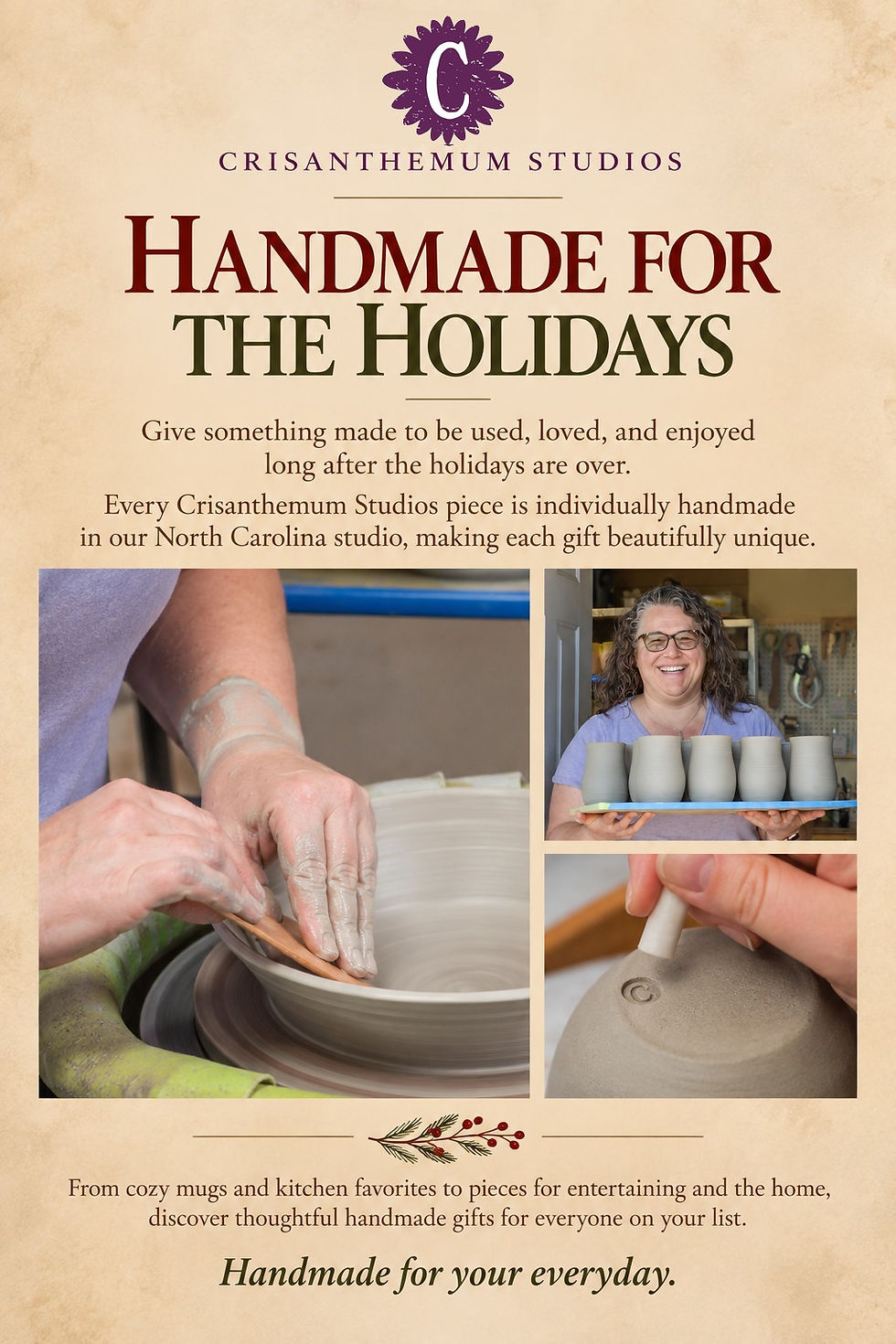 Handmade pottery olive oil bottle from Crisanthemum Studios in Pilot Mountain, North Carolina