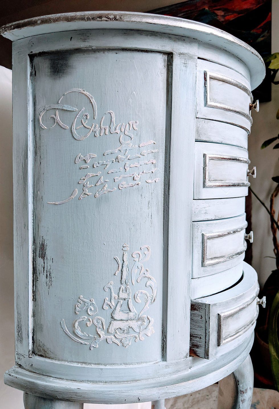 Thumbnail: SOLD. Shabby chic night stand in powder blue