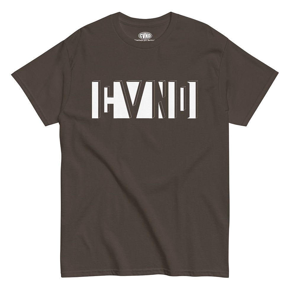 Miniatura: Dark Brown CVND official logo t-shirt featuring a minimalist negative space design representing the brand's Puerto Rican root