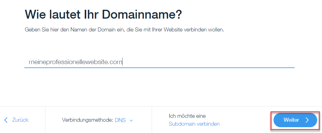 Domainnamen in Wix eingeben und Domainart auswählen Domainnamen in Wix eingeben und Domainart auswählen