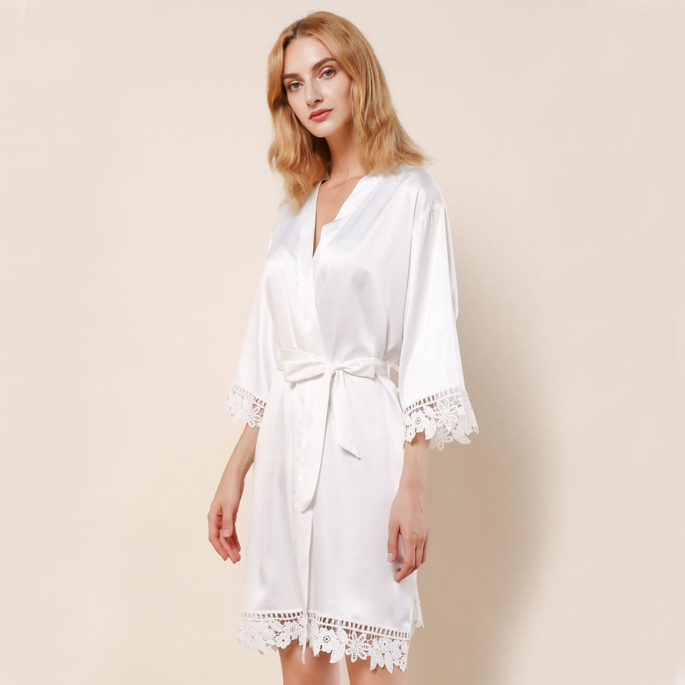 Thumbnail: Lace Satin Embroidered Robe - White
