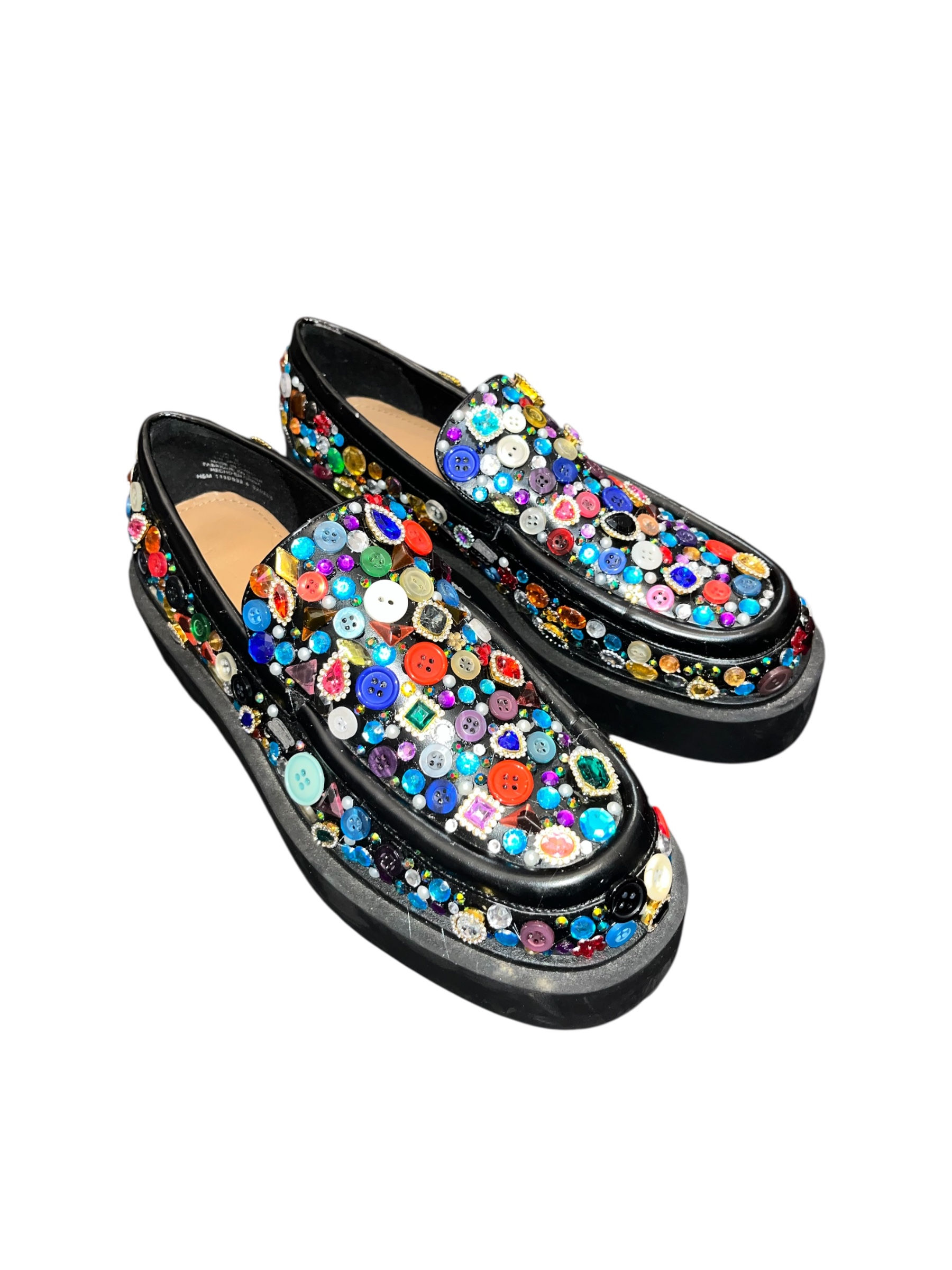 rhinestone button loafers