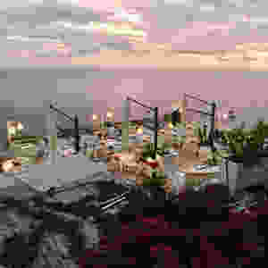 The outside dining terrace for Ristorante Il Capitan in Positano Italy