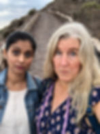 Vaishali Patel of Sanskar Teaching and Siri Kay Jostad of Wander Away with Siri Kay on the path between Oia and Fira in Santorini Greece