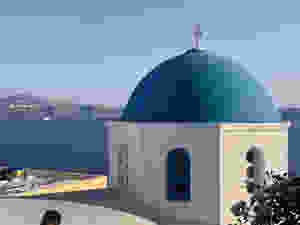 Blue Roof of Oia Santorini Greece