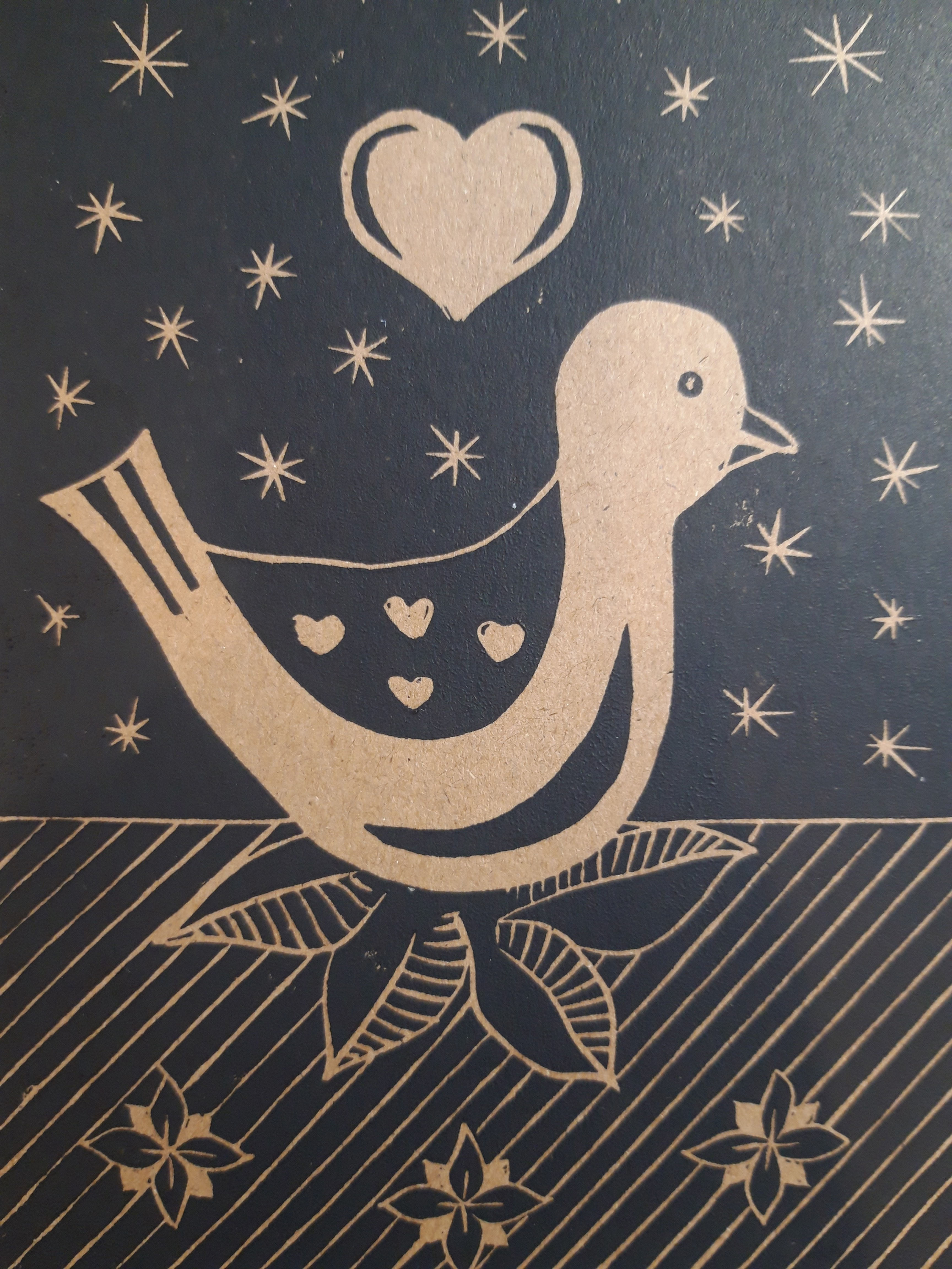 Julefugl - Christmas original Lino print