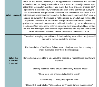 I am using the outline that my coworker and myself created, using some of the same information, however within the Reflection and Evaluation and What I learned boxes I have given my own view and break