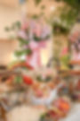 Pink wedding and event florals on a catered buffet table