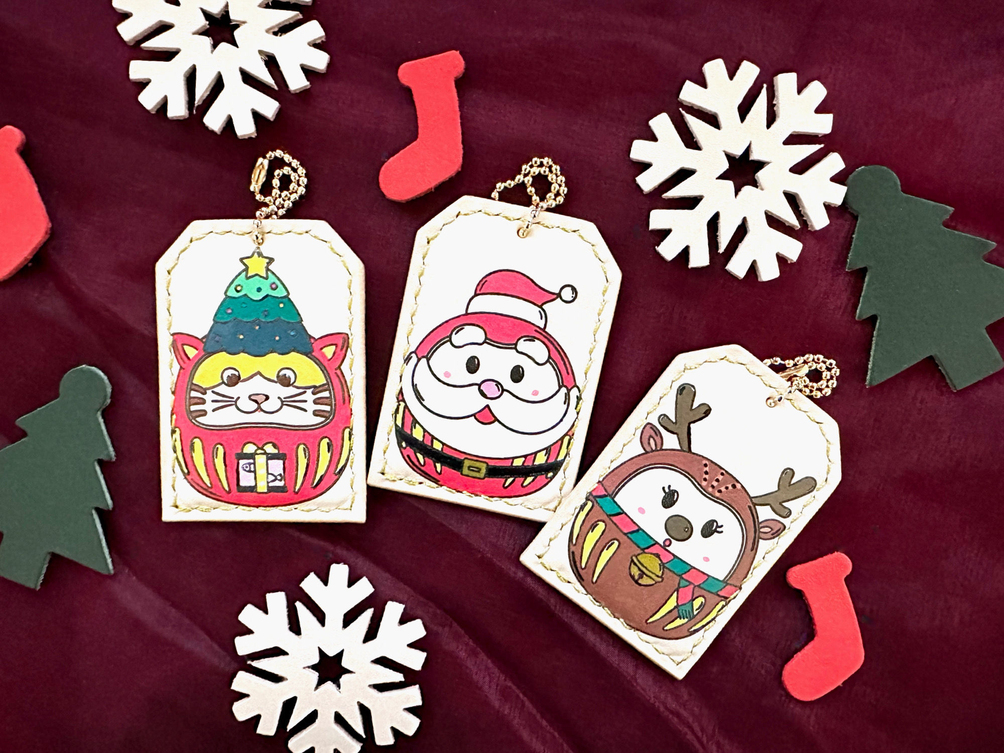 【好好縫】聖誕達摩填色御守｜皮革D.I.Y材料包