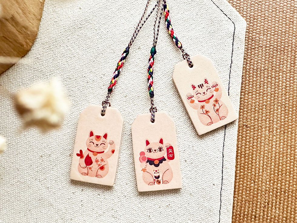 縮圖：招財貓ニャ〜小御守吊飾（連掛繩膠片）｜手工皮革｜香港製造