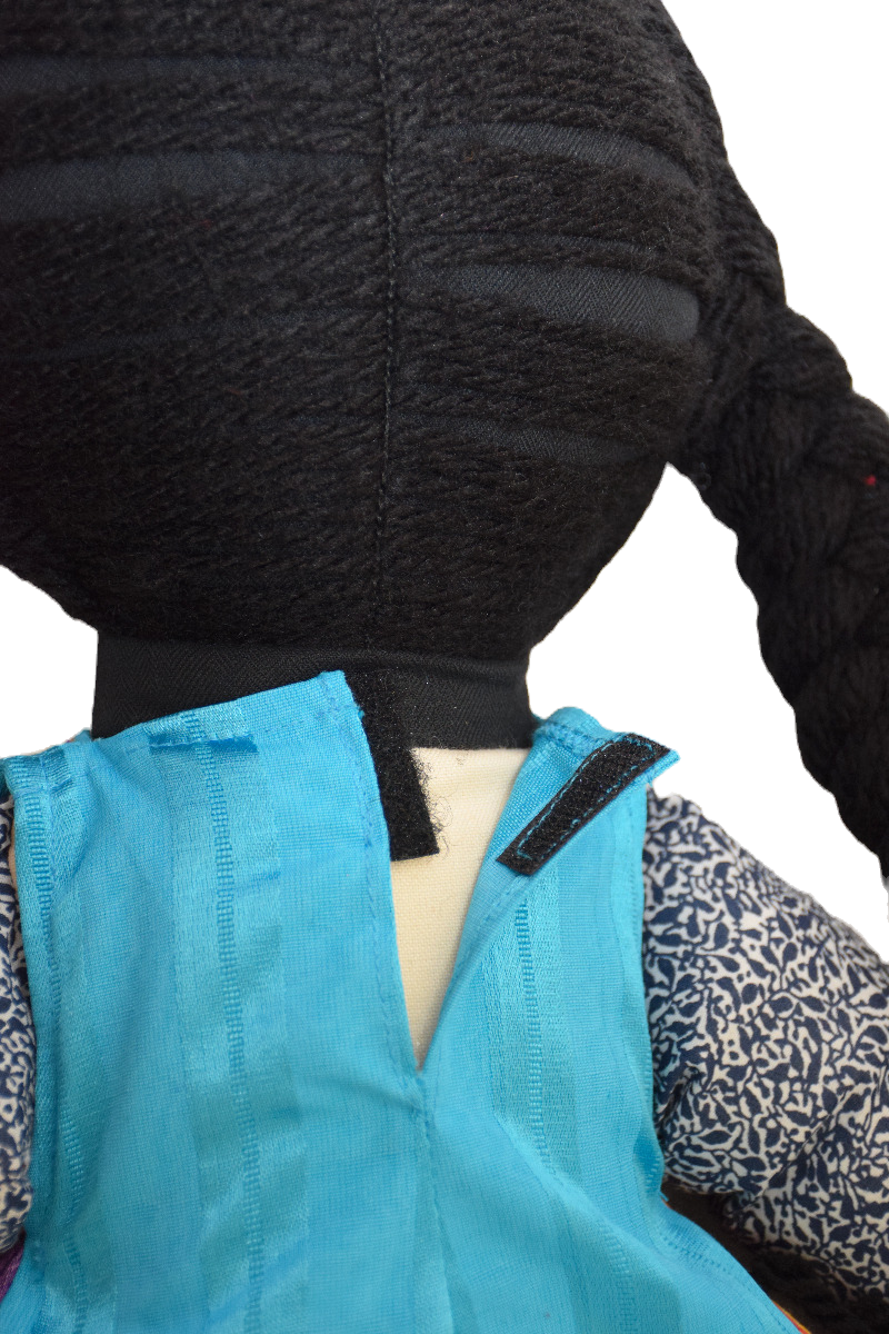 Thumbnail: Large handmade Bedouin rag doll Salma with embroidered dress and braided wool hair