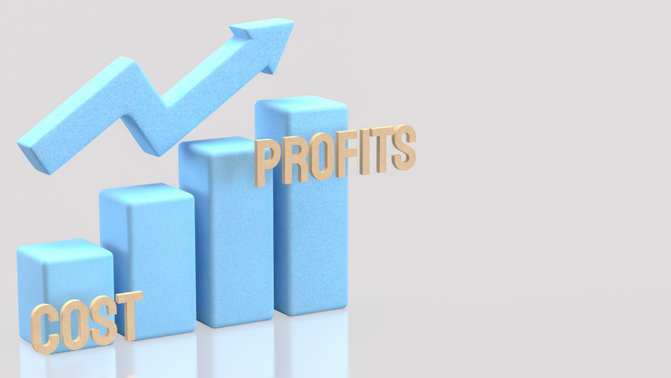 A clue chart and arrow with COST and one side and PROFITS on the other