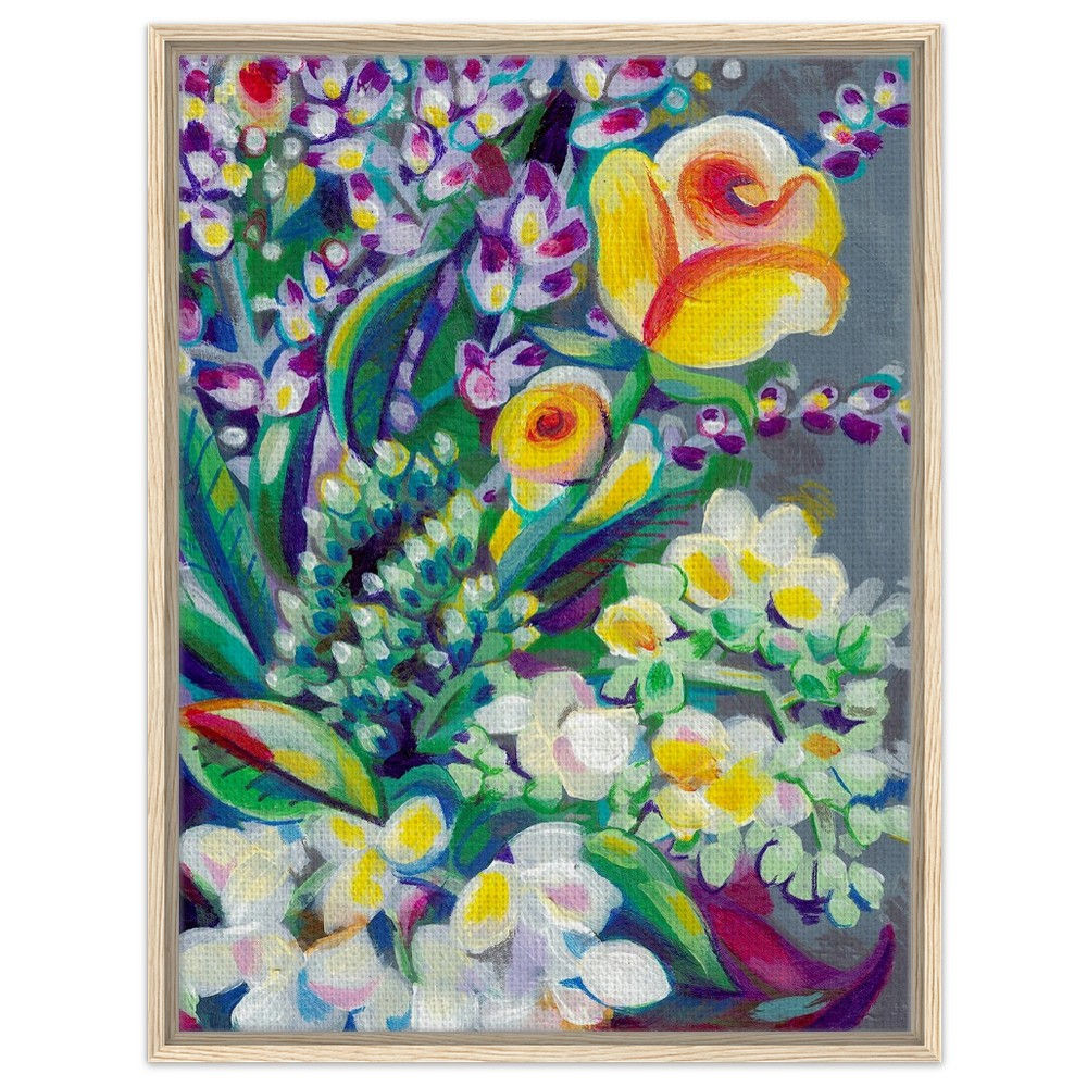 Crisp Yellow Rose Floral printed CANVAS with FRAME