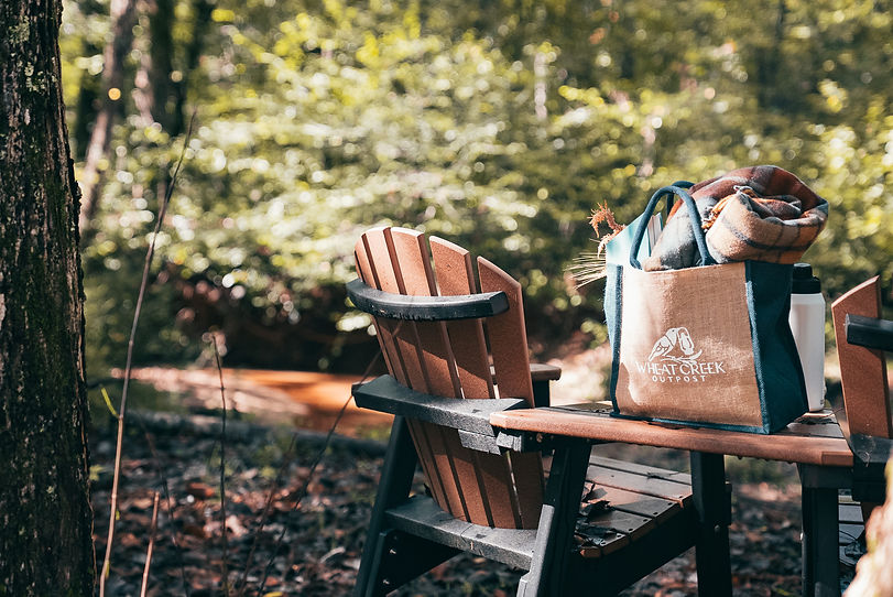Tent-camping meets luxury at Wheat Creek Outpost – glamping pond view North Carolina
