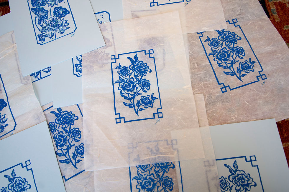 Thumbnail: original linocut block print hand carved block print art a4 flower print