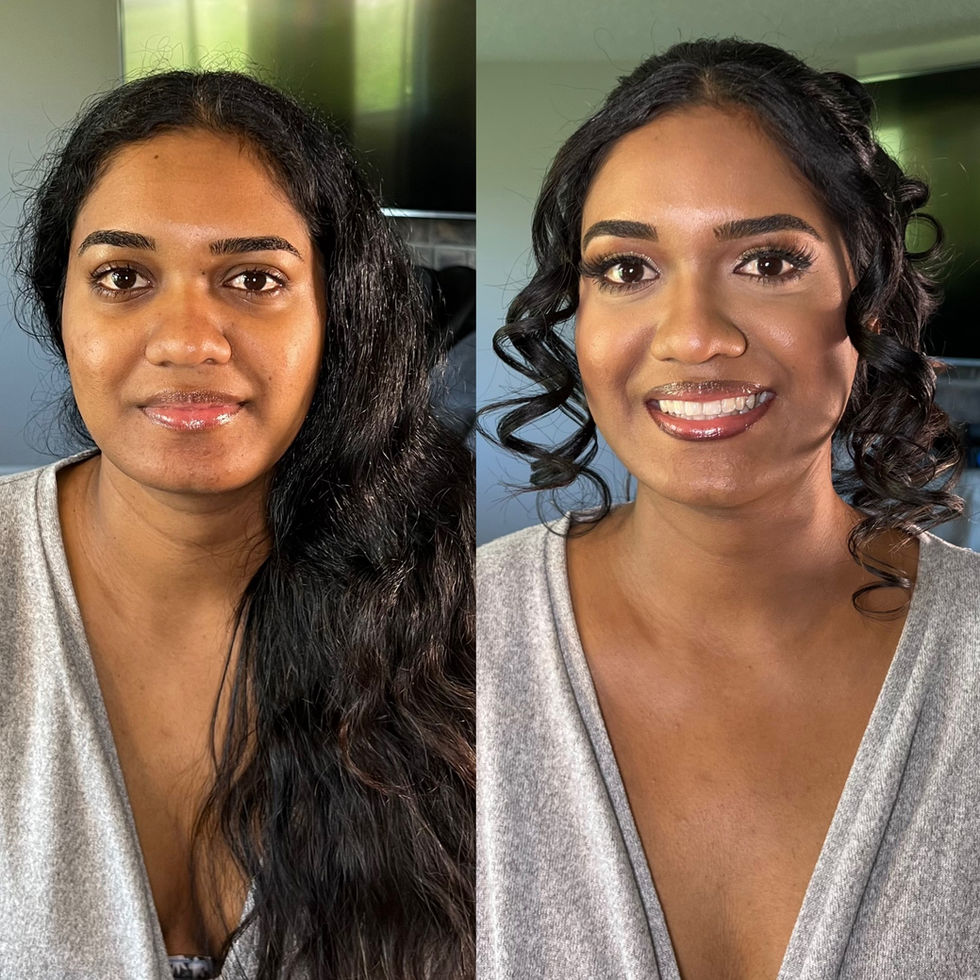 Before and after makeup and hair styling