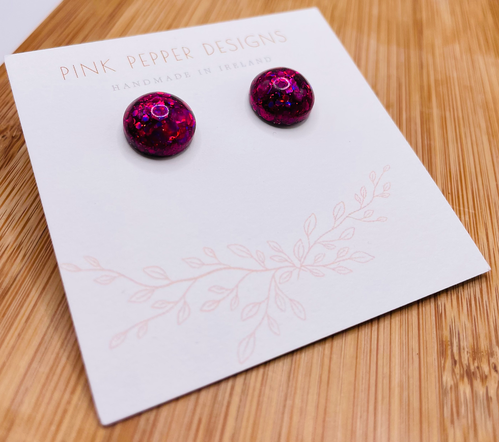 Thumbnail: Fuscia Pink Medium Sparkly Stud Earrings