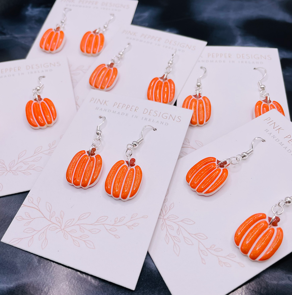 Thumbnail: Halloween Pumpkin Shimmery Orange Dangle Earrings 