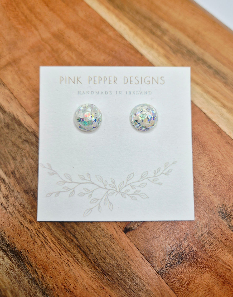 Thumbnail: Snowfall Sparkly Dome Stud Earrings 