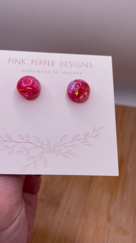 Thumbnail: Rose Pink Crystal Medium Sparkly Stud Earrings