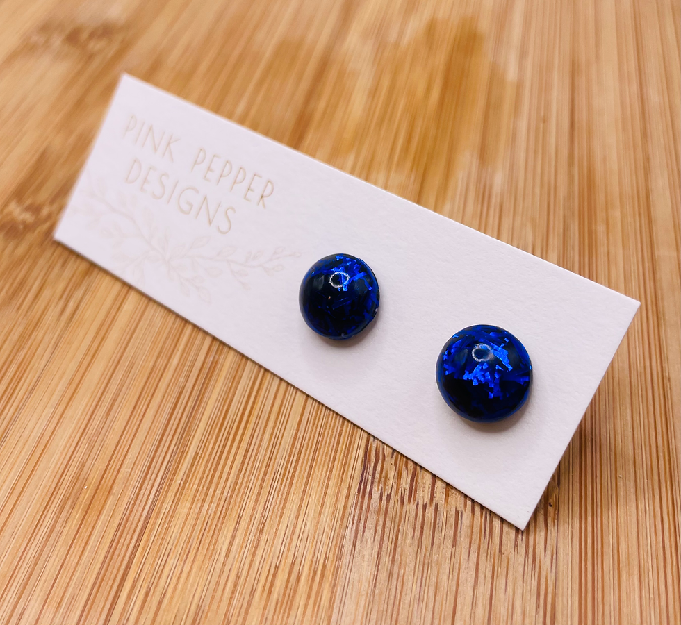 Thumbnail: Special Cobalt Small Sparkly Stud Earrings 